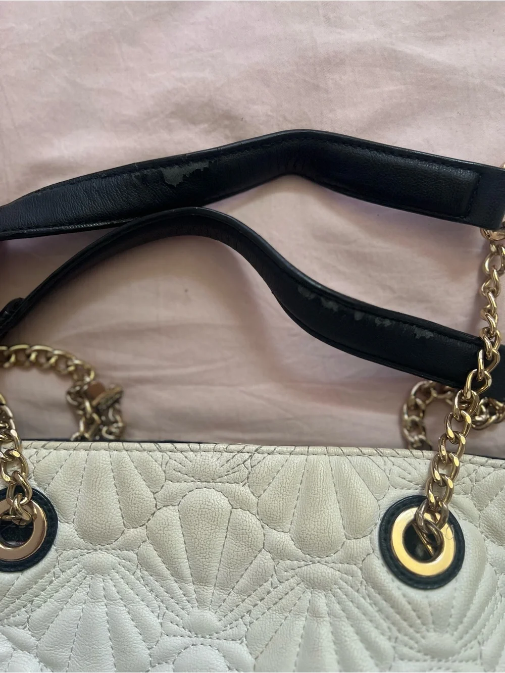 Betsey Johnson Seashell Cream Quilted Tote with Gold Hardware